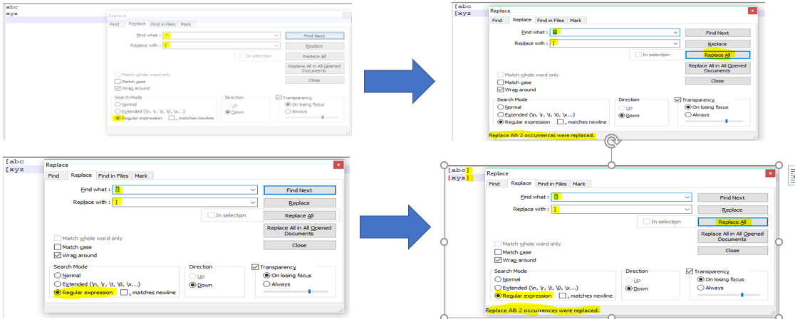 adding a new word at the start & end of the every line in Notepad++ at a single shot