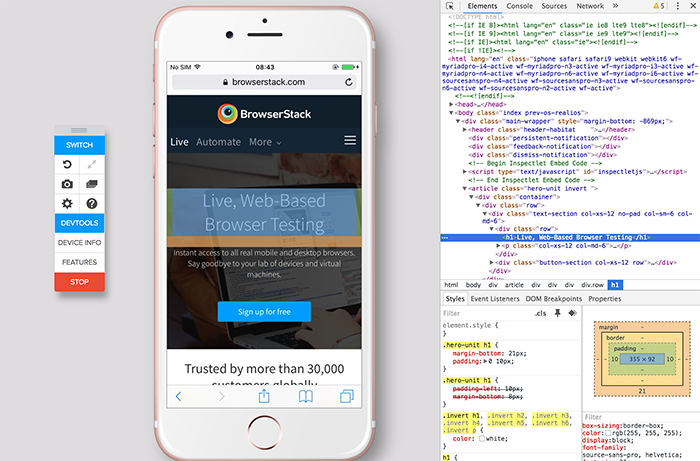 DevTools on real phones, debugging responsive websites.