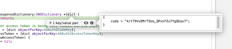 Xcode5, view the value of a dict