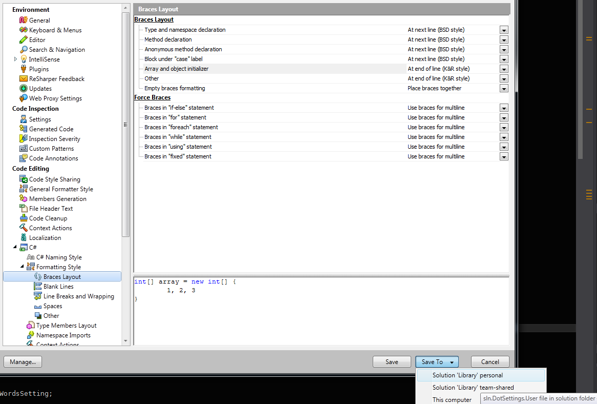 Resharper Settings - Save for Solution Only
