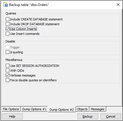 Open the tab "Dump Options #2" at the bottom and check "Use Column Inserts"