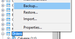 Click right on target table and choose "Backup"