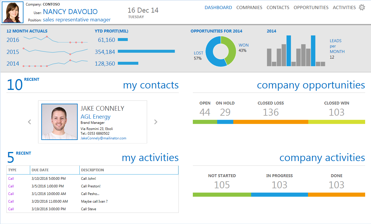 Telerik CRM Dashboard Sample