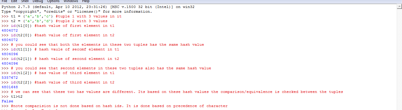 Comparison between 2 tuples