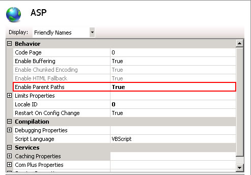 CEnable Parent Paths for Classic ASP - IIS