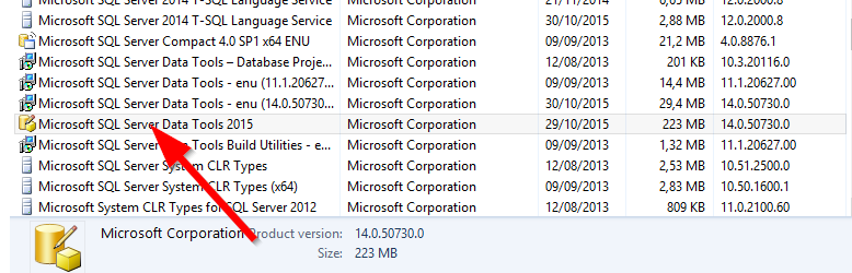 Uninstall SQL Server Data tools