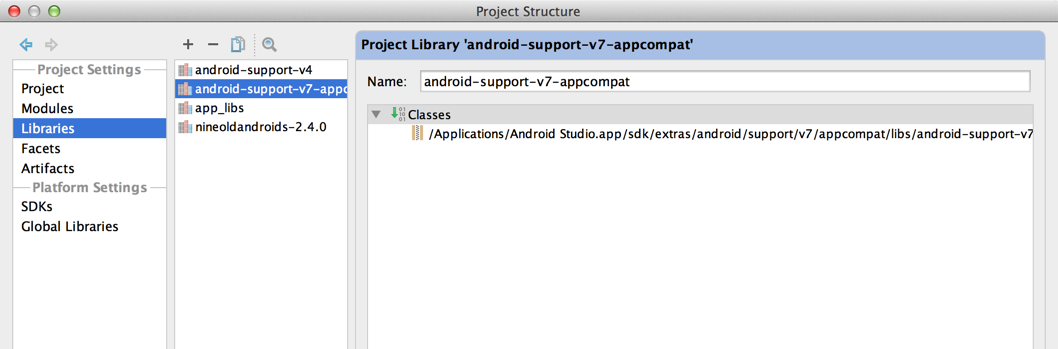 Setup libraries of v7 jar file