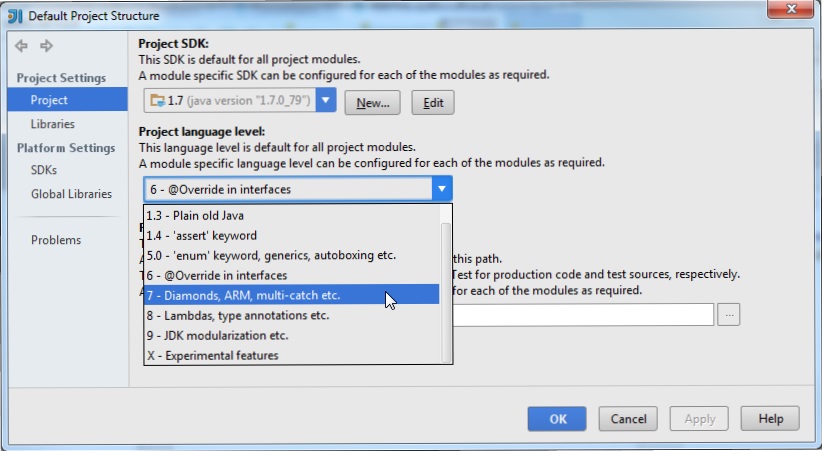 Setting the project language level