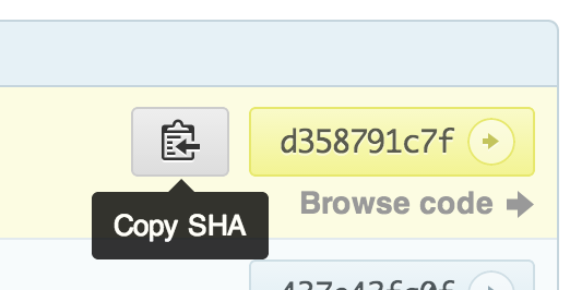 Screenshot of copying a commit's SHA on GitHub
