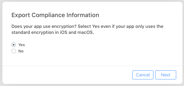 iTunes Connect Export Compliance Information Q1