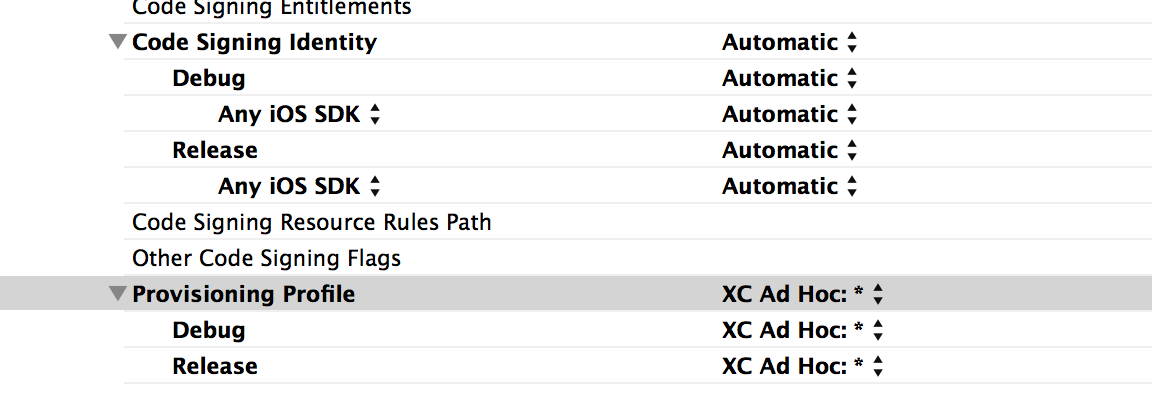 Xcode settings