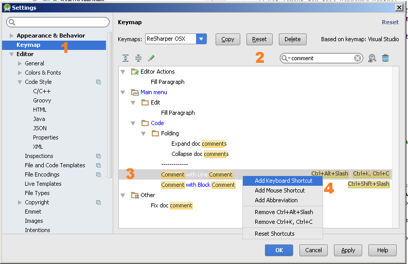Modify shortcut dialog