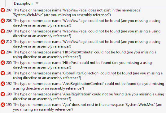 System.Web.Mvc-related errors