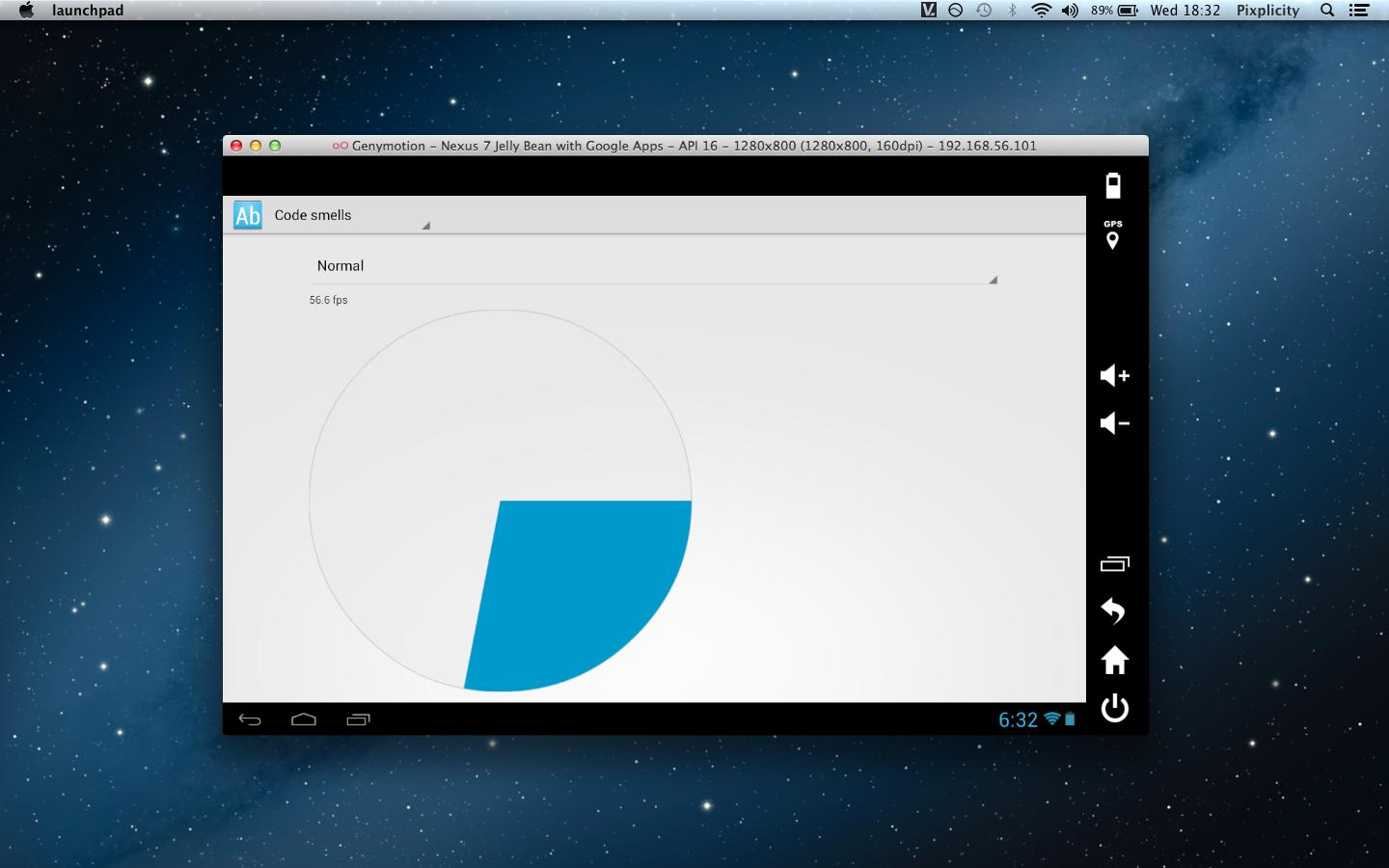 Nexus 7 emulator running at 56.6 fps