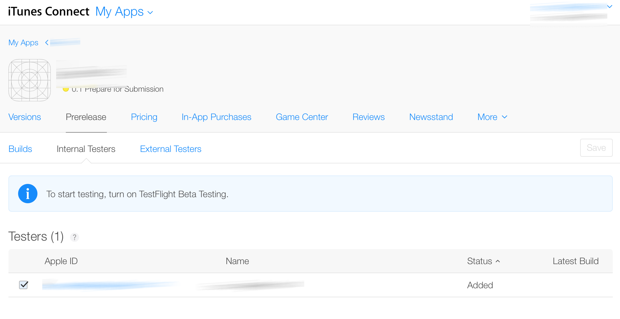 Internal tester tab