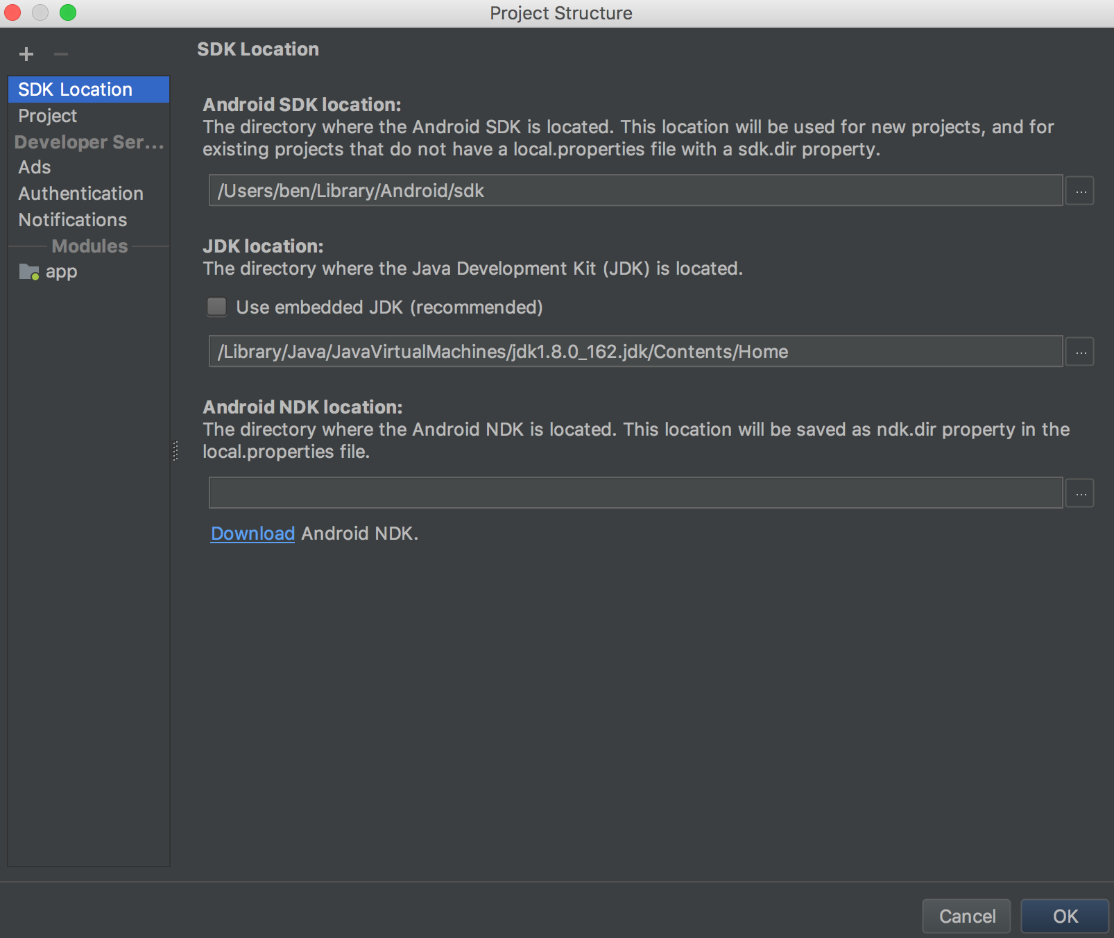 Project Structure Dialog