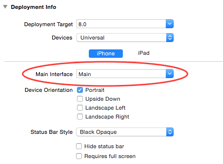 Set your Main Interface to Main.storyboard