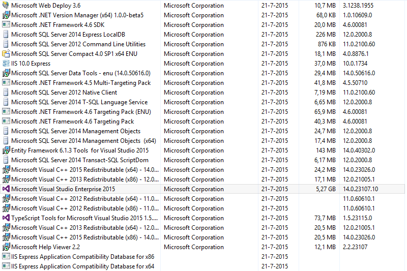 Screenshot of Programs and Features
