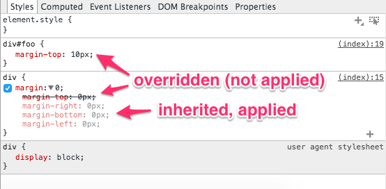 greyed out rules are inherited from ancestors