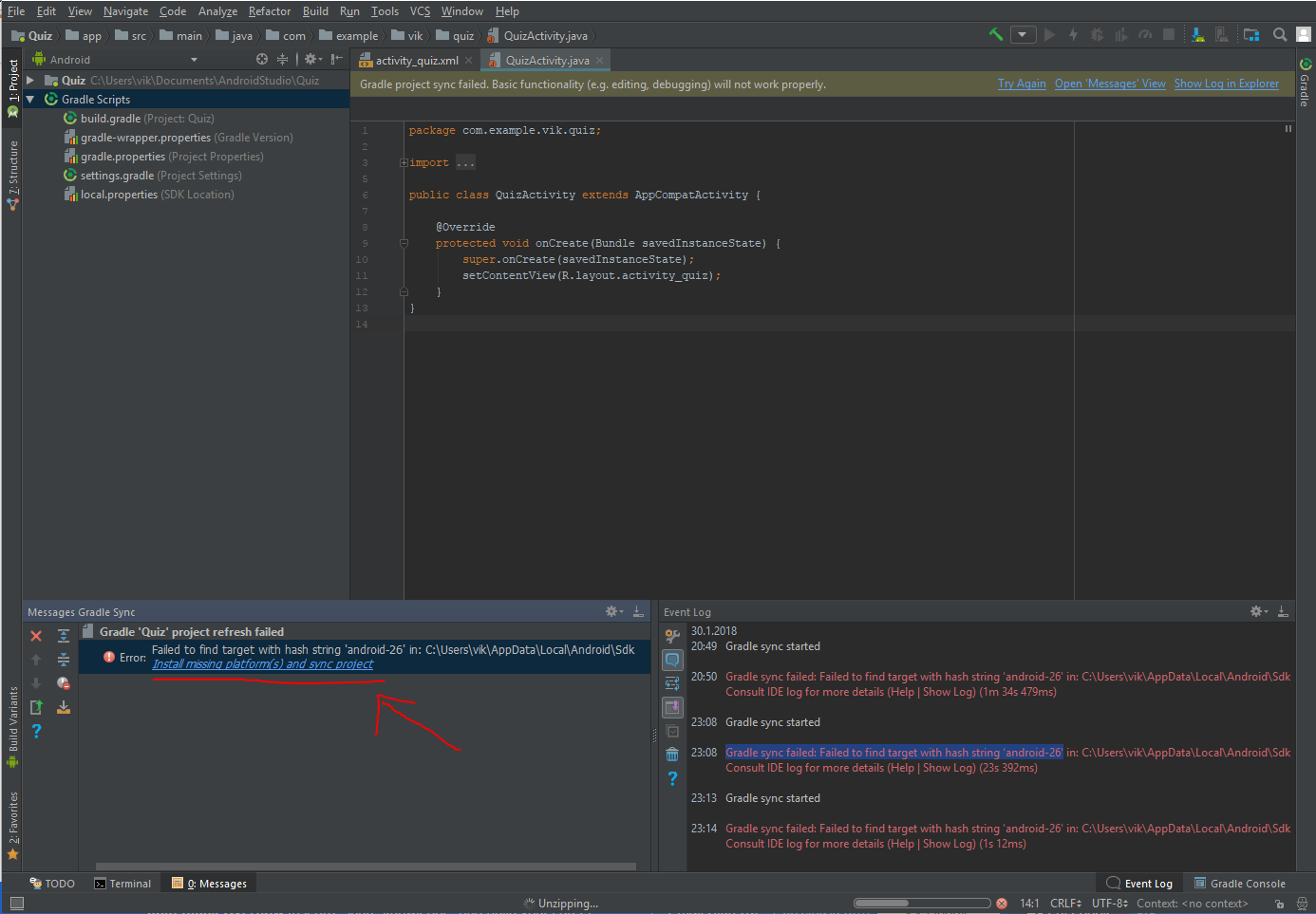 Android SDK providing a solution in the bottom left corner