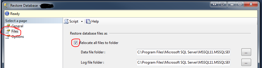 Restore Database dialog