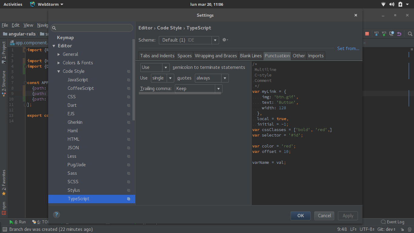 Webstorm auto-import change to use double quotes instead of single quotes