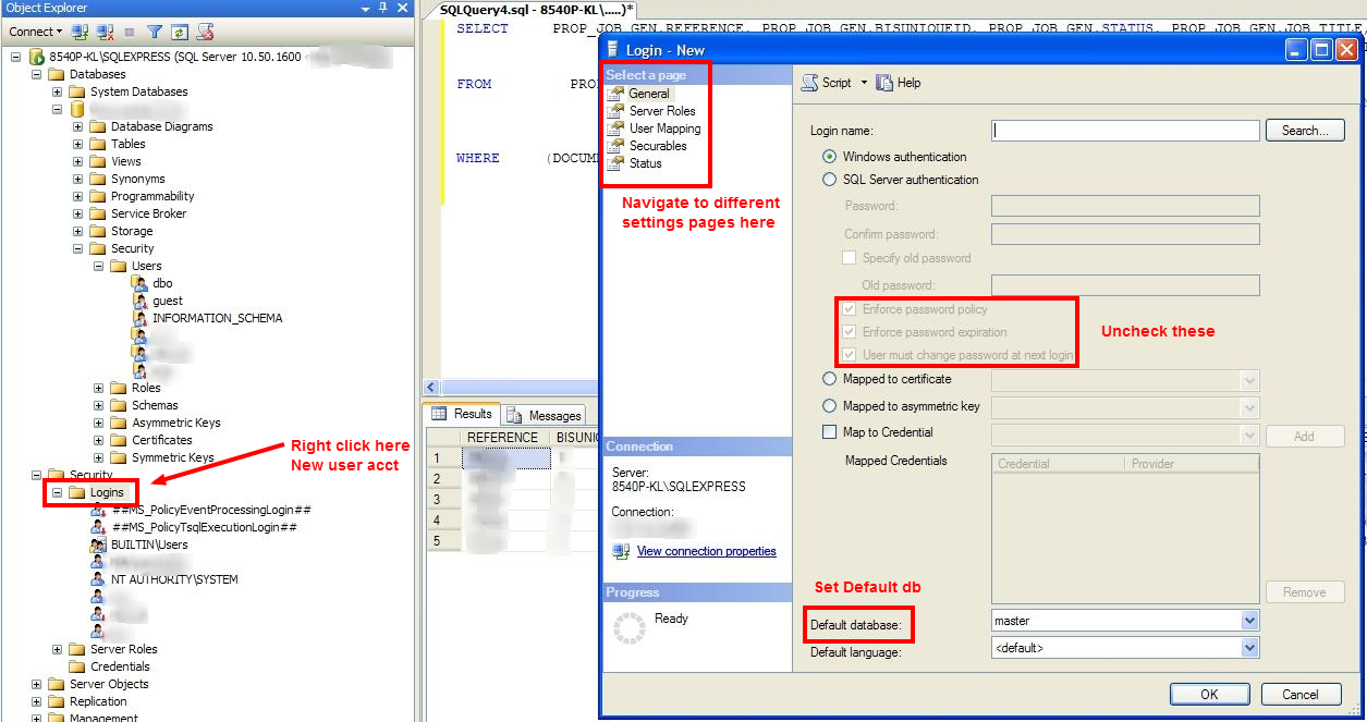SQL Server 2008 User Settings Local DB