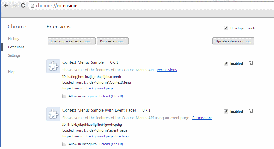 Chrome extensions dialogue