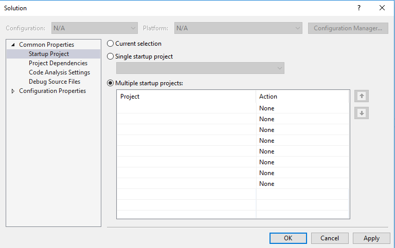 solution properties dialog