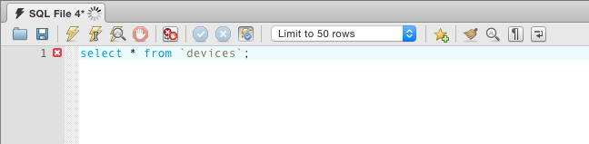 screenshot of MySQL Workbench in hung state