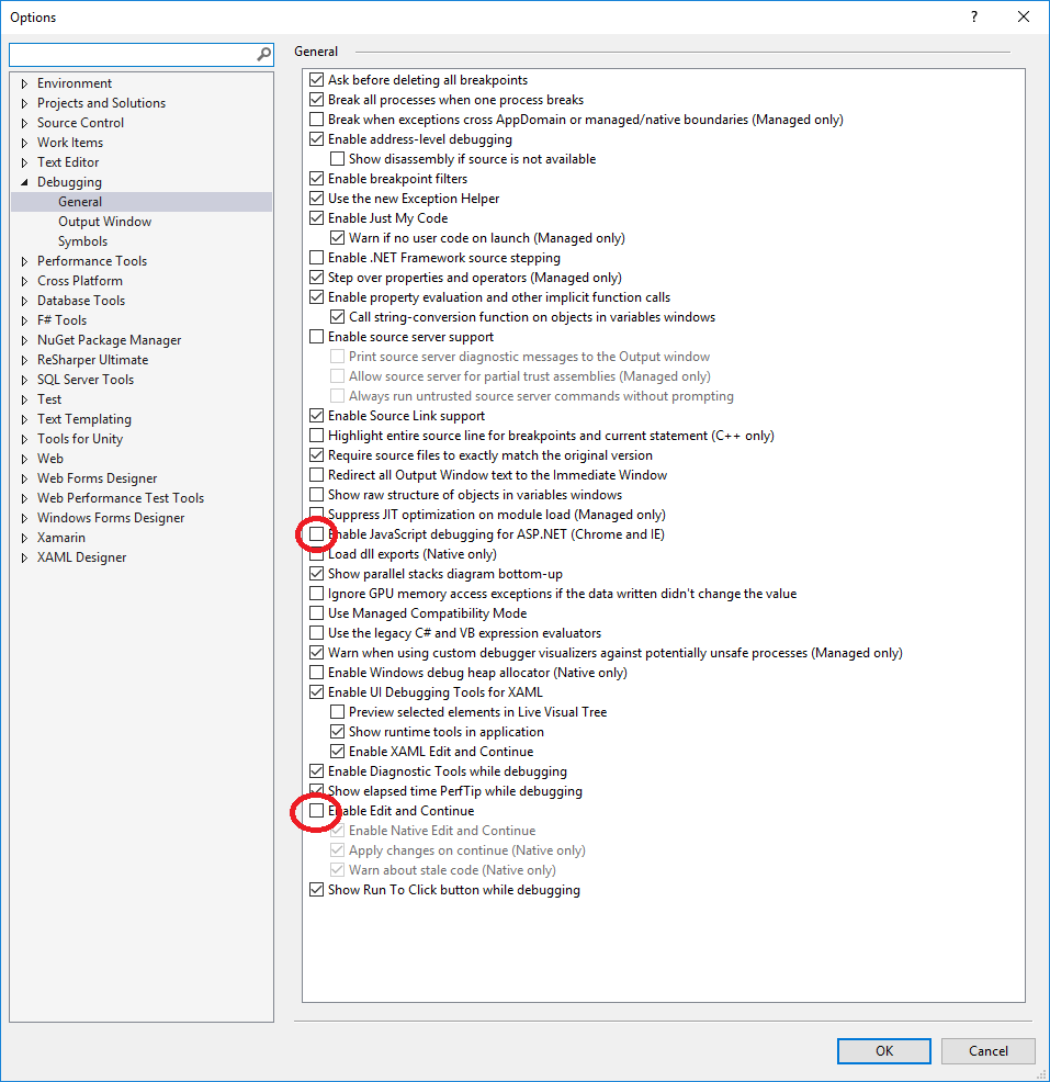 Options window