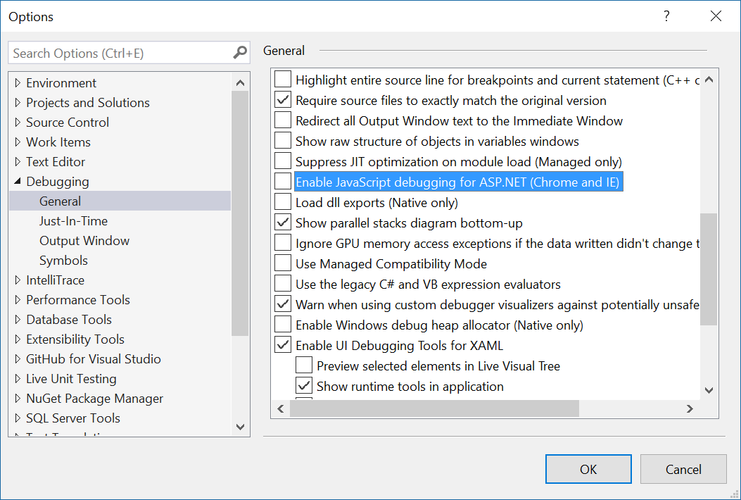 Debugger options
