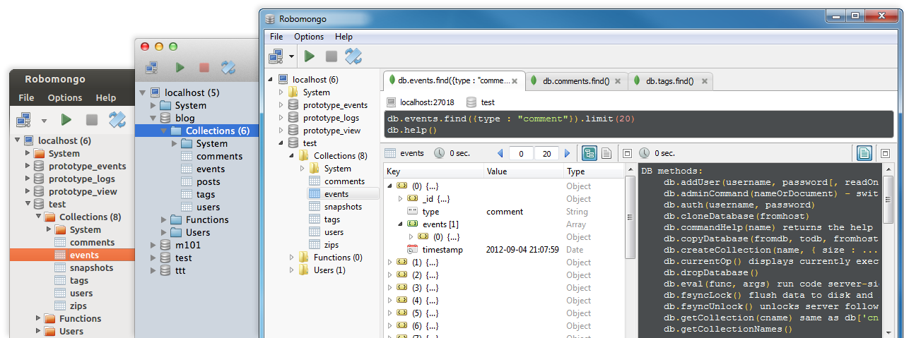 Robomongo screenshots (linux, mac, windows)