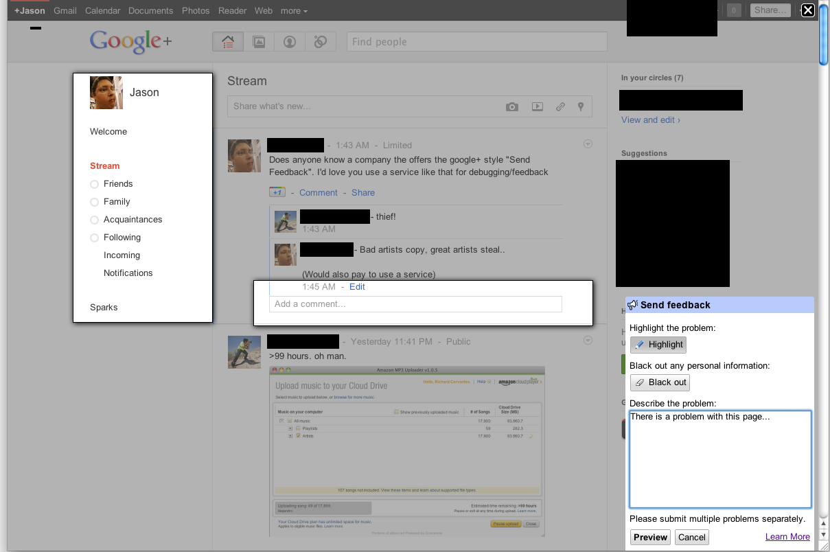 Google Feedback Tool Screenshot