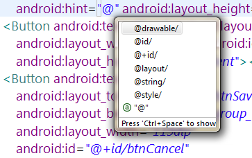 Image showing the suggestion for the @/id and @+/id