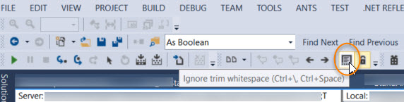 VS 2013 toolbar button for ignoring whitespace