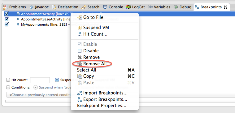 Remove All (Breakpoints, right click)