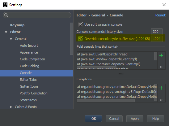 Override console cycle buffer size