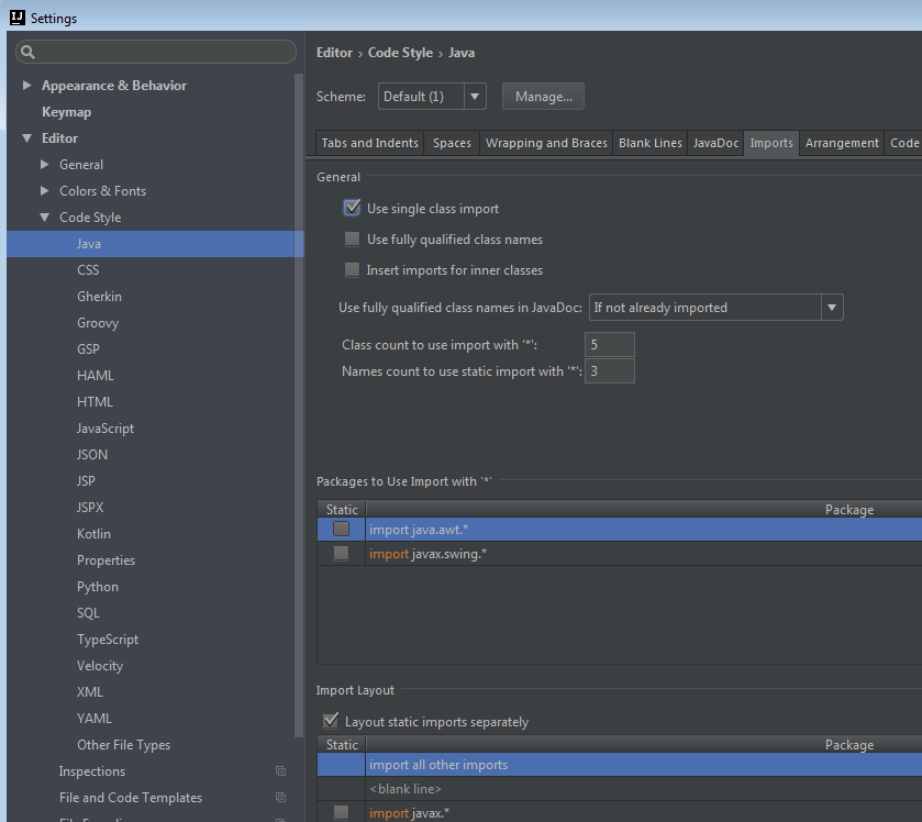 Settings dialog