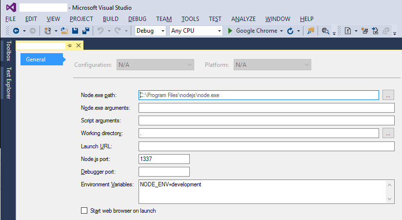 Visual Studio NTVS Project Properties