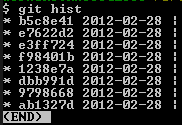 Git log shows (END) marker