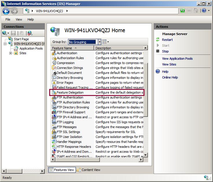 Feature delegation icon in IIS Manager