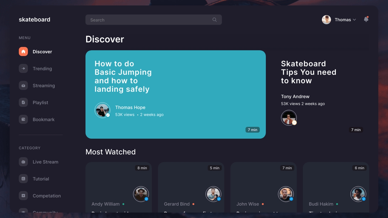 Видеоплатформа Skateboard