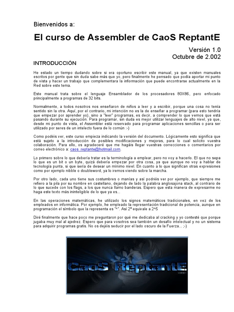 El curso de Assembler de CaoS ReptantE. Versión 1.0 Octubre de 2.002