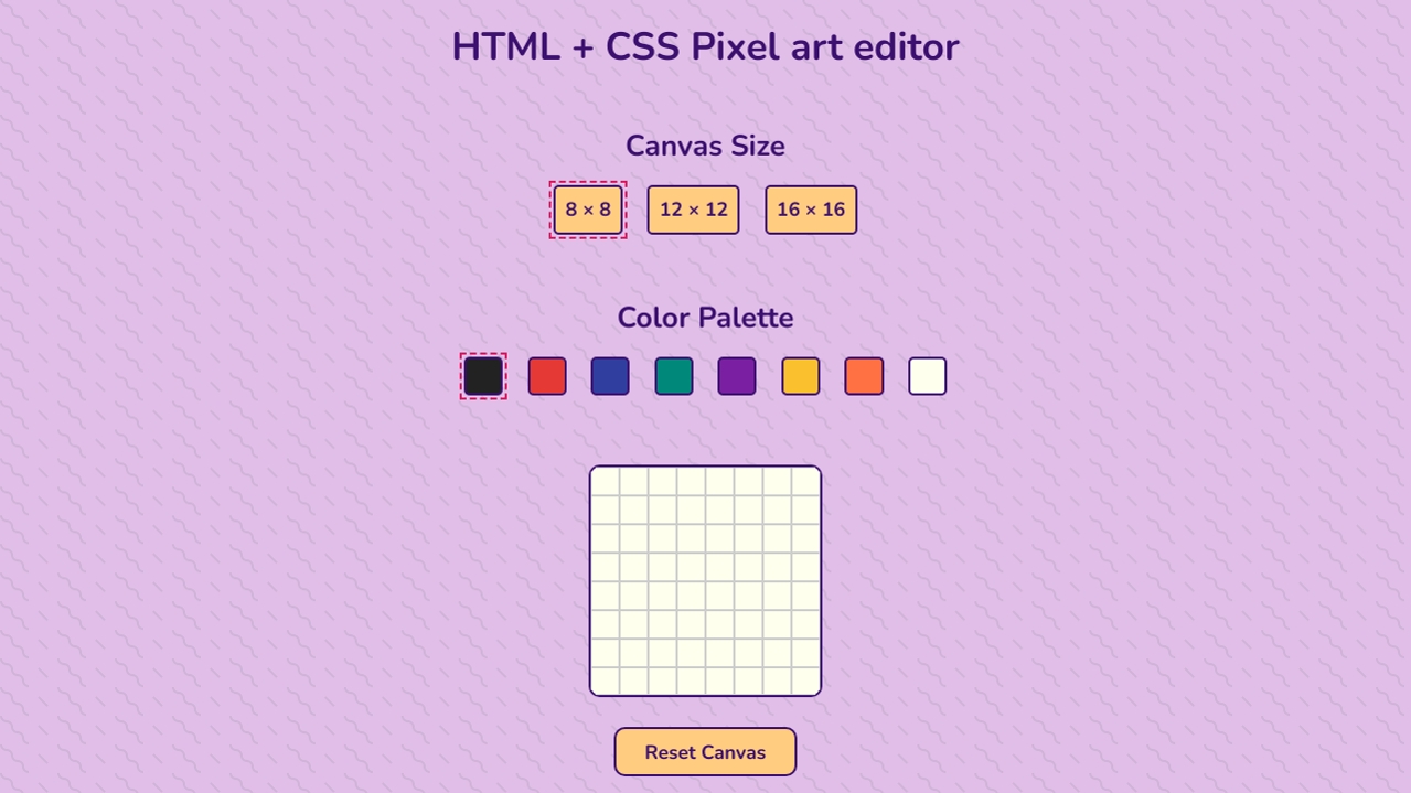 HTML + CSS редактор пиксельной графики - пример html,css,js