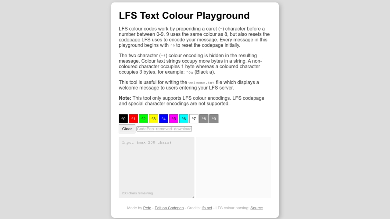LFS Цветной текст - пример html,css,js